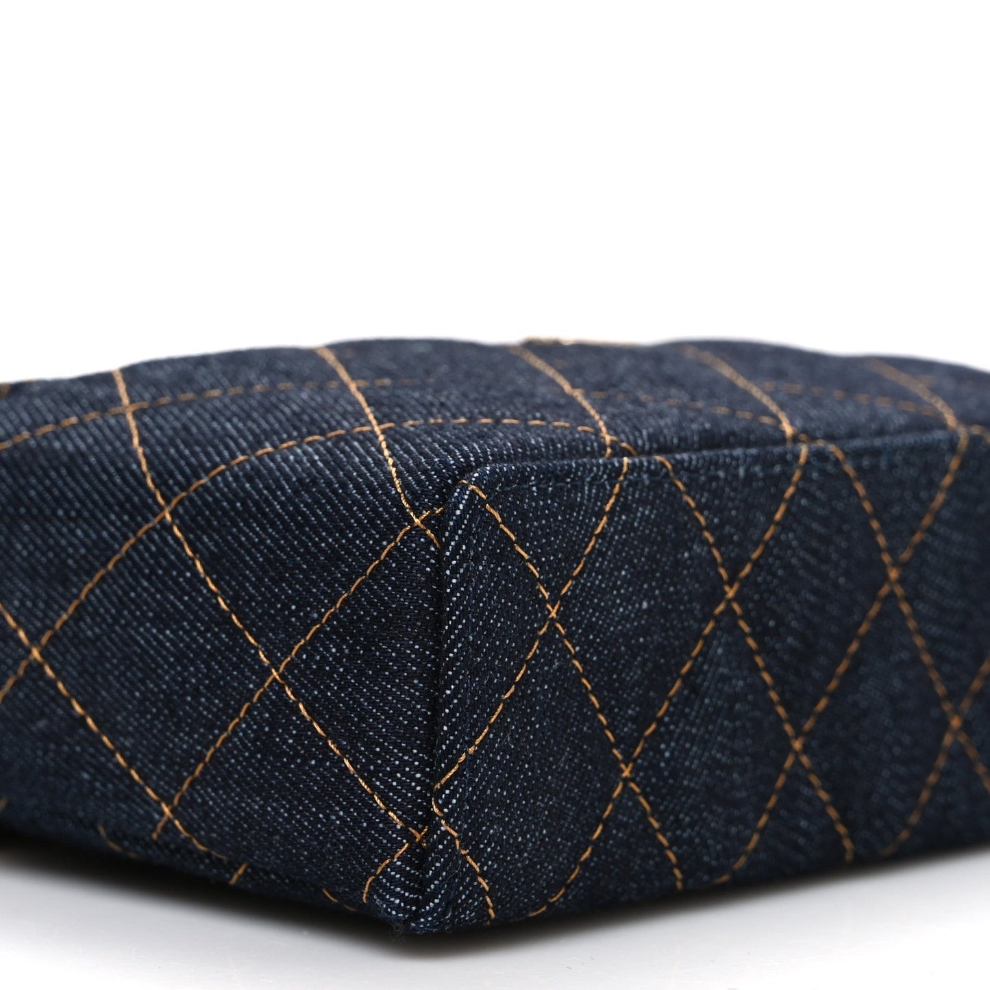 Denim Quilted Top Handle Slim Vanity Case With Chain Dark Blue Orange