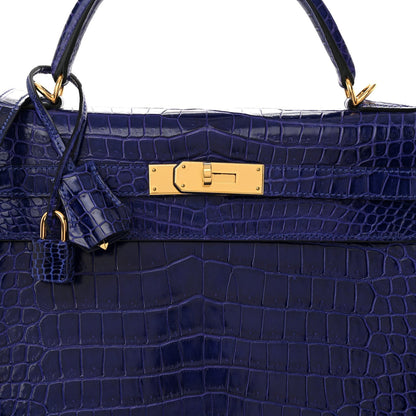 Shiny Porosus Crocodile Kelly Sellier 32 Bleu Electrique