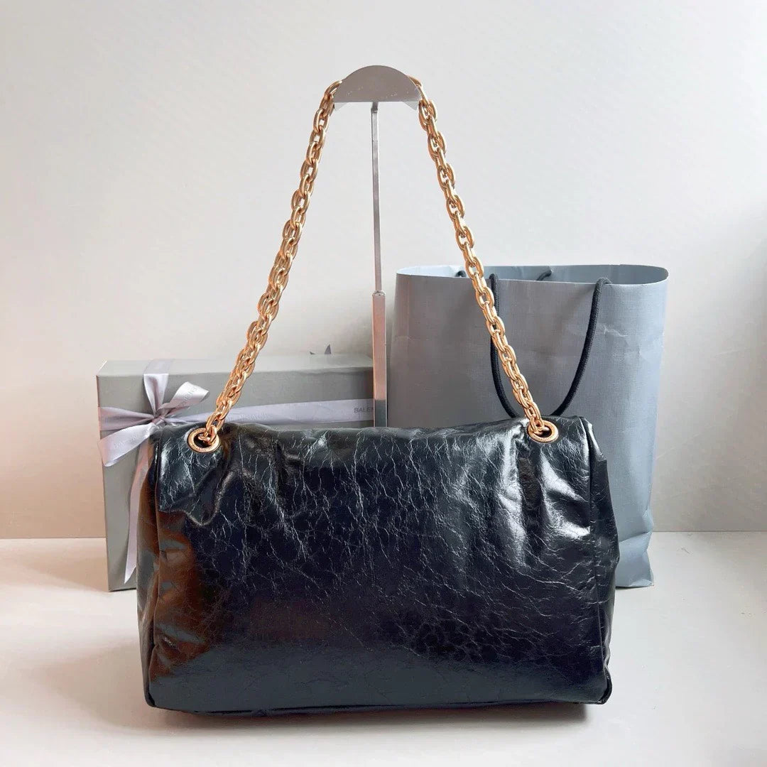 Balenciaga Monaco Medium Chain Bag in Black Gold Hardware 32.5 x 22 x 9.9cm