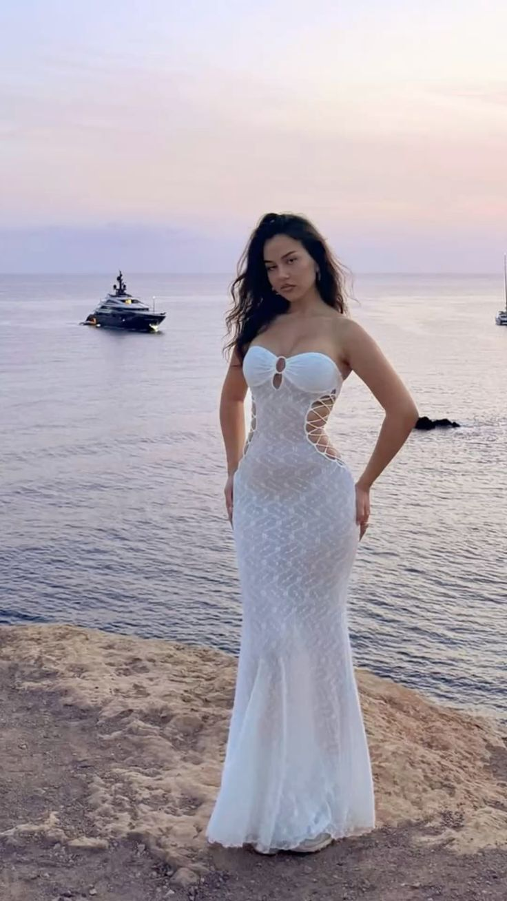 Classy Strapless White Lace Mermaid Party Dress Long Wedding Guest Dress SP1274