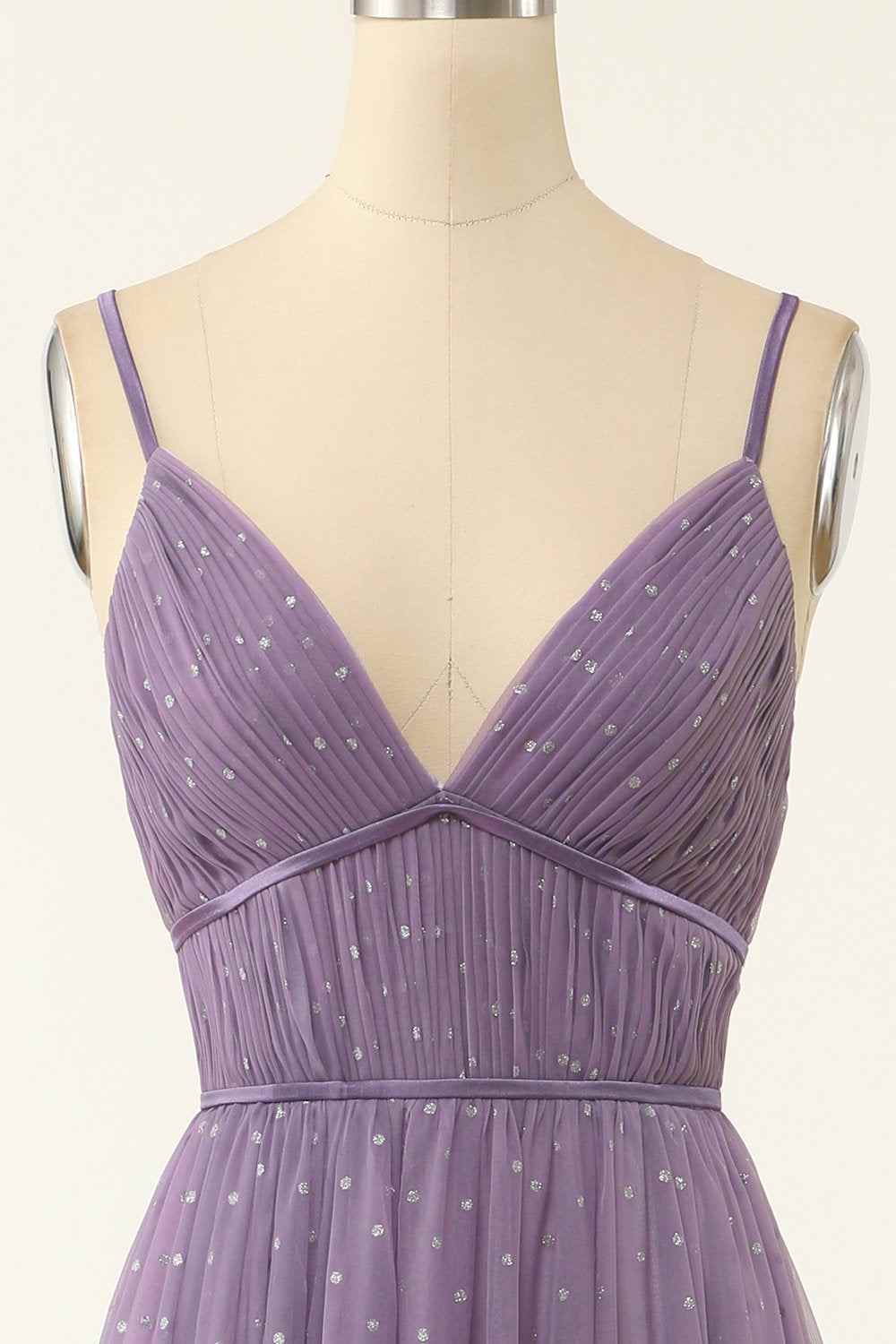 Lavender V-Neck A-Line Sleeveless Party Prom Dress
