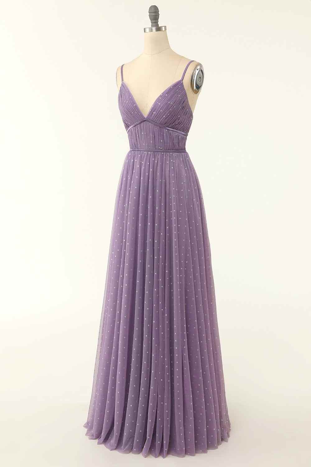 Lavender V-Neck A-Line Sleeveless Party Prom Dress