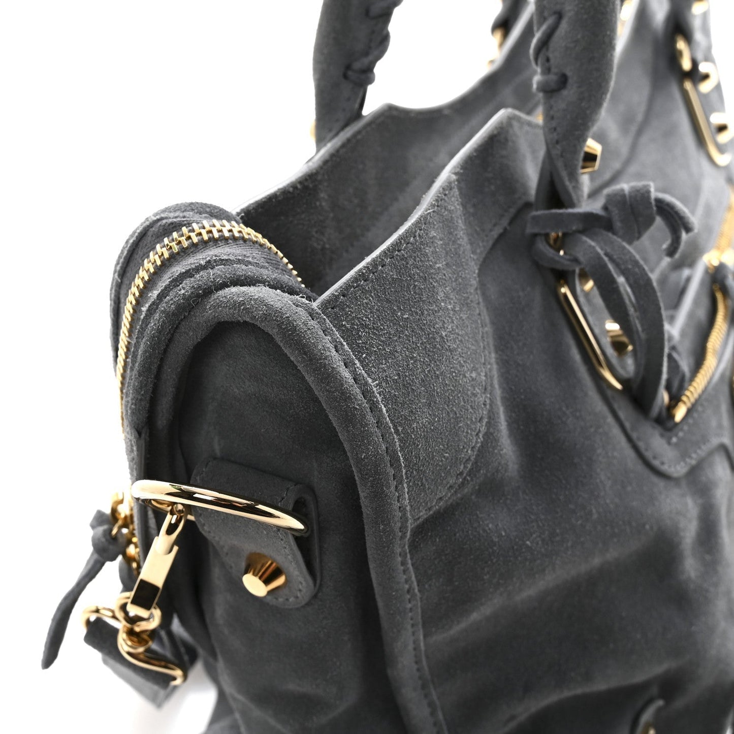 Suede Gold Metallic Edge Hardware City Gris Plomb