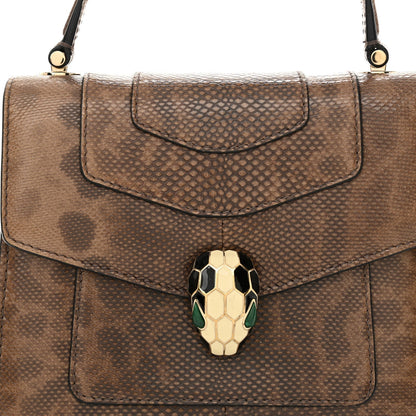 Shiny Karung Serpenti Forever Top Handle Brown