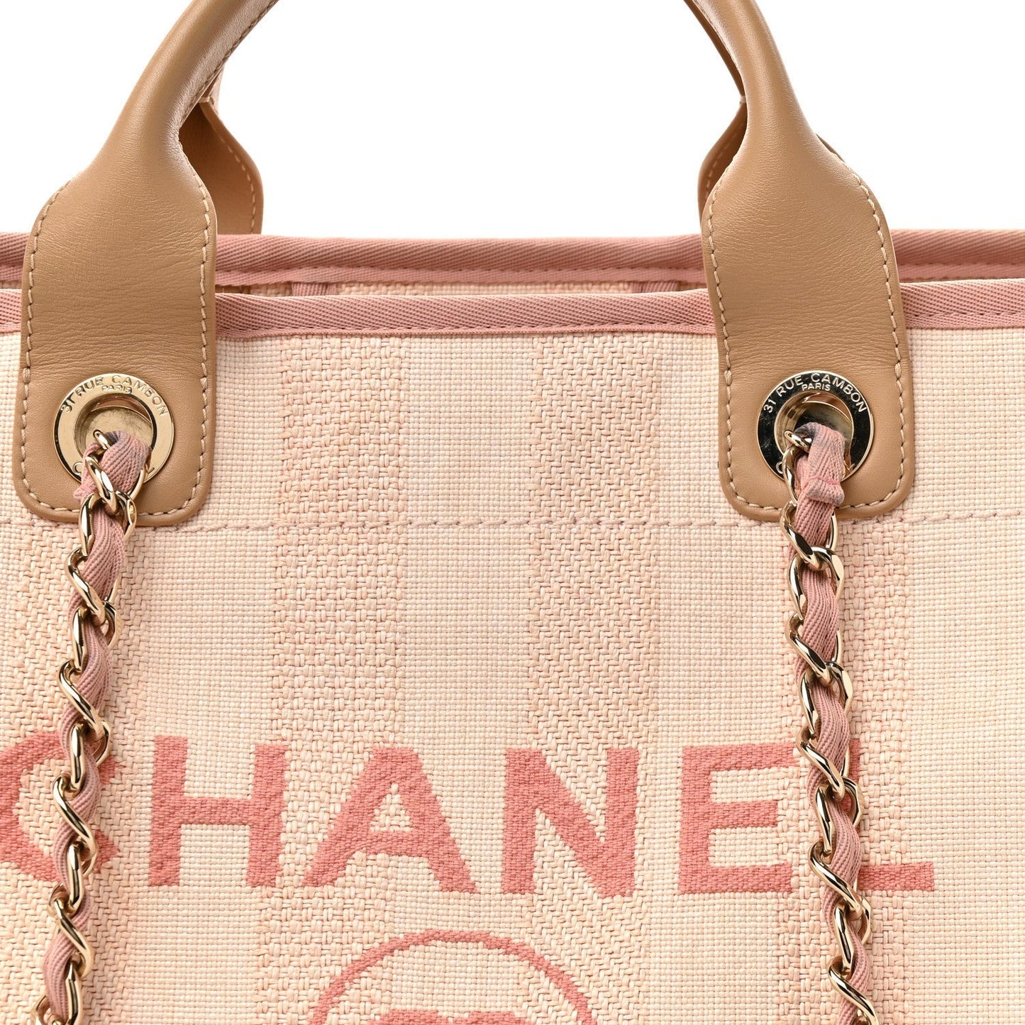 Mixed Fibers Calfskin Striped Medium Deauville Tote Light Pink