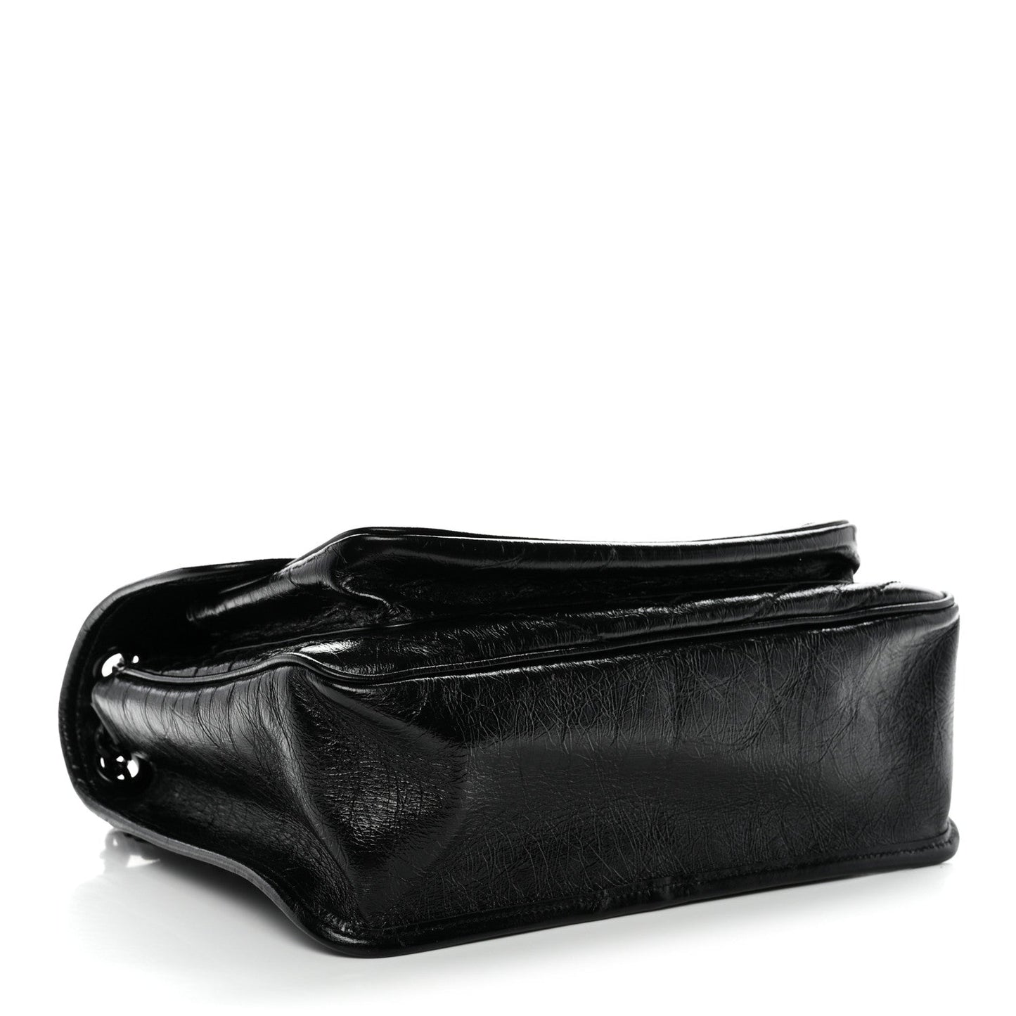 Crinkled Calfskin Matelasse Monogram Medium Niki Chain Satchel Black