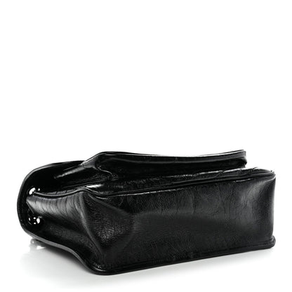 Crinkled Calfskin Matelasse Monogram Medium Niki Chain Satchel Black