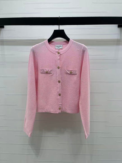 Chanel 2026 Sequined Crew Neck Knit Cardigan Silk Wool