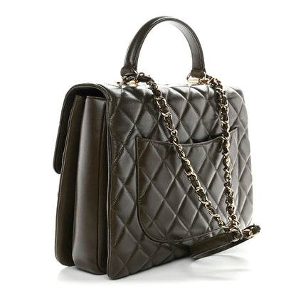 Lambskin Quilted Large Trendy CC Dual Handle Flap Bag Khaki