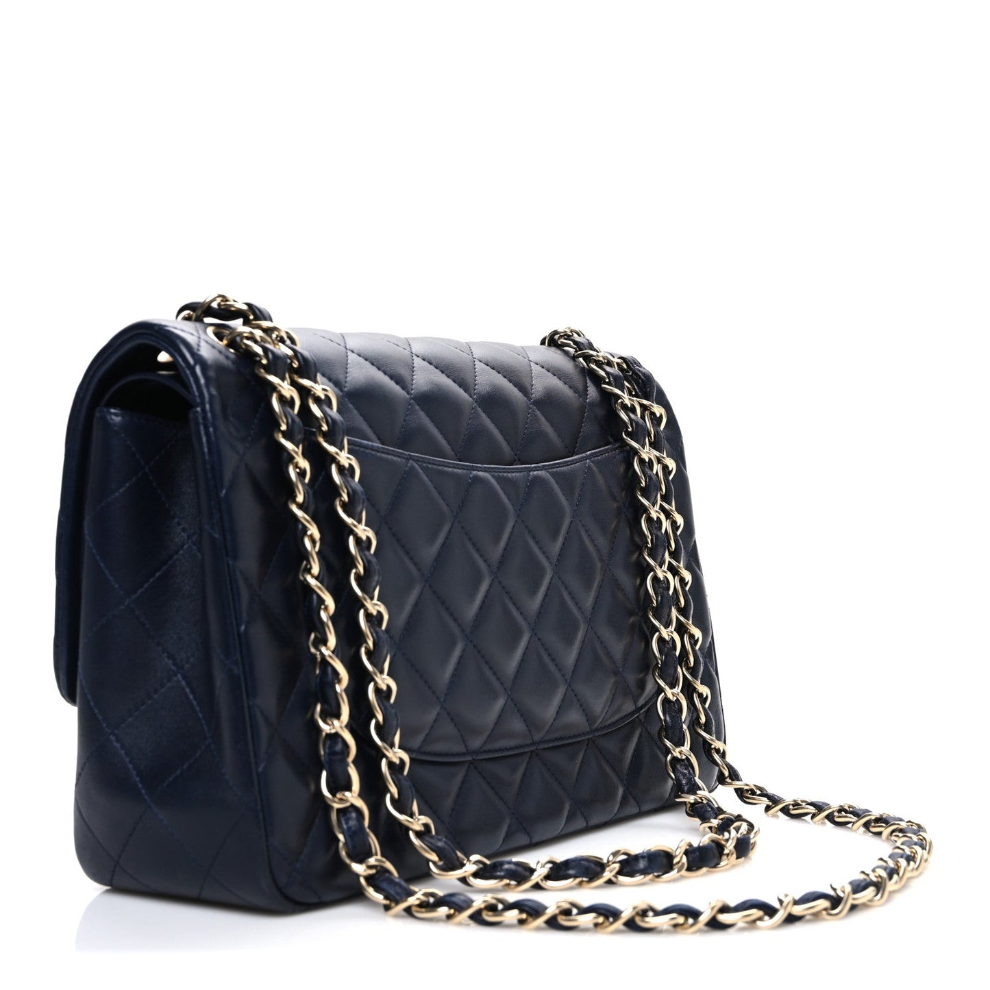 Lambskin Quilted Jumbo Double Flap Navy