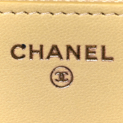 Lambskin Quilted Enamel Wallet On Chain WOC Yellow