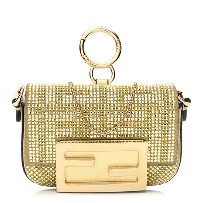 Crystal Vitello Laminato FF Nano Maxi Buckle Baguette Charm Light Gold