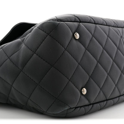Calfskin Quilted Ultra Pocket Shopping Tote Black