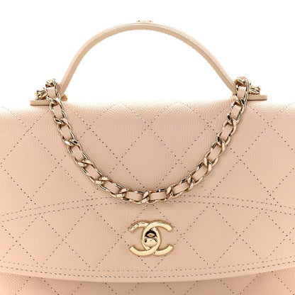 Caviar Quilted Trendy Handle Clutch With Chain Ecru