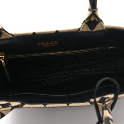 Jacquard Saffiano Triangolo Symbole Embroidered Large Tote Black Corda
