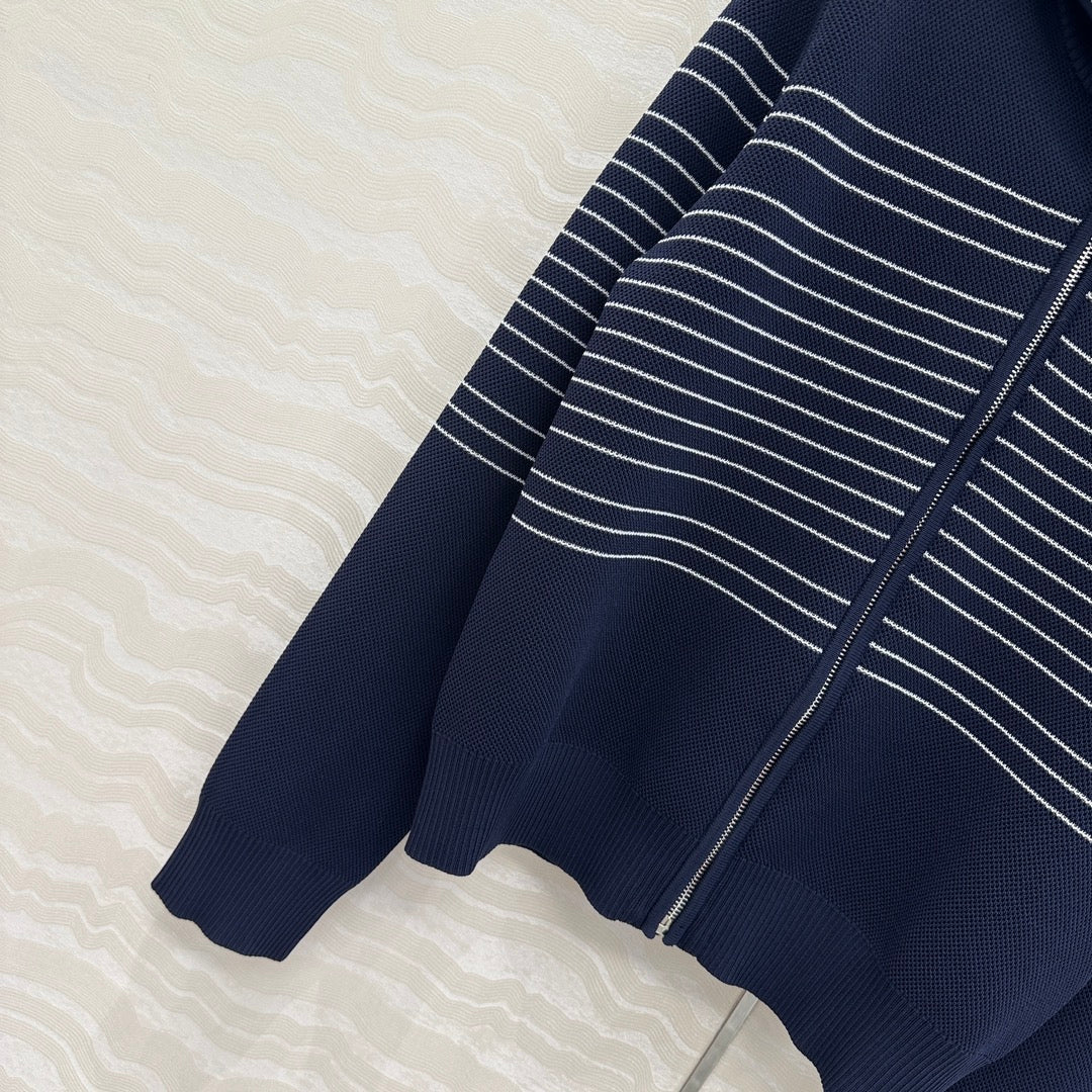 Gucci Knitted Zipper Jacket Dark Blue Viscose