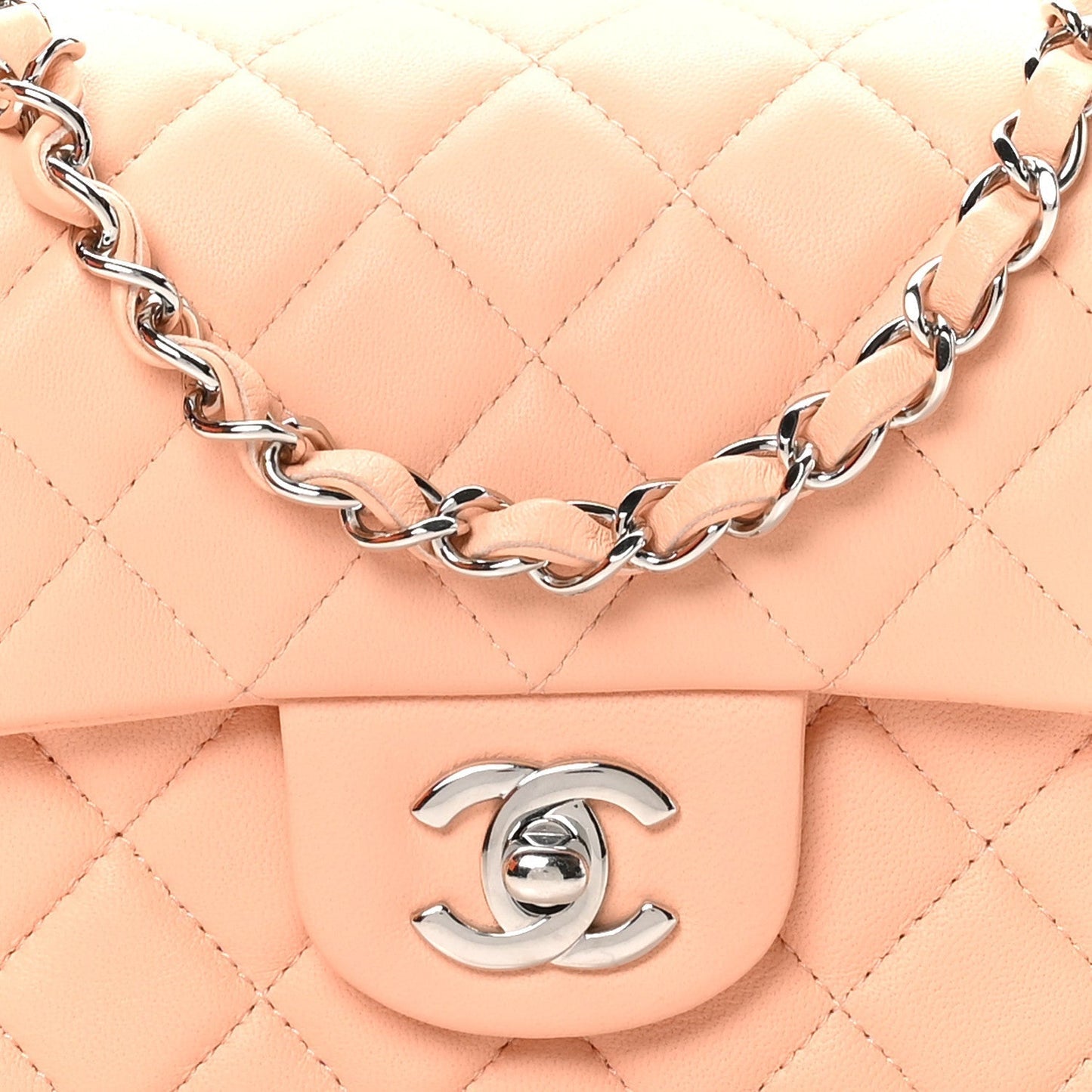 Lambskin Quilted Mini Rectangular Flap Light Pink