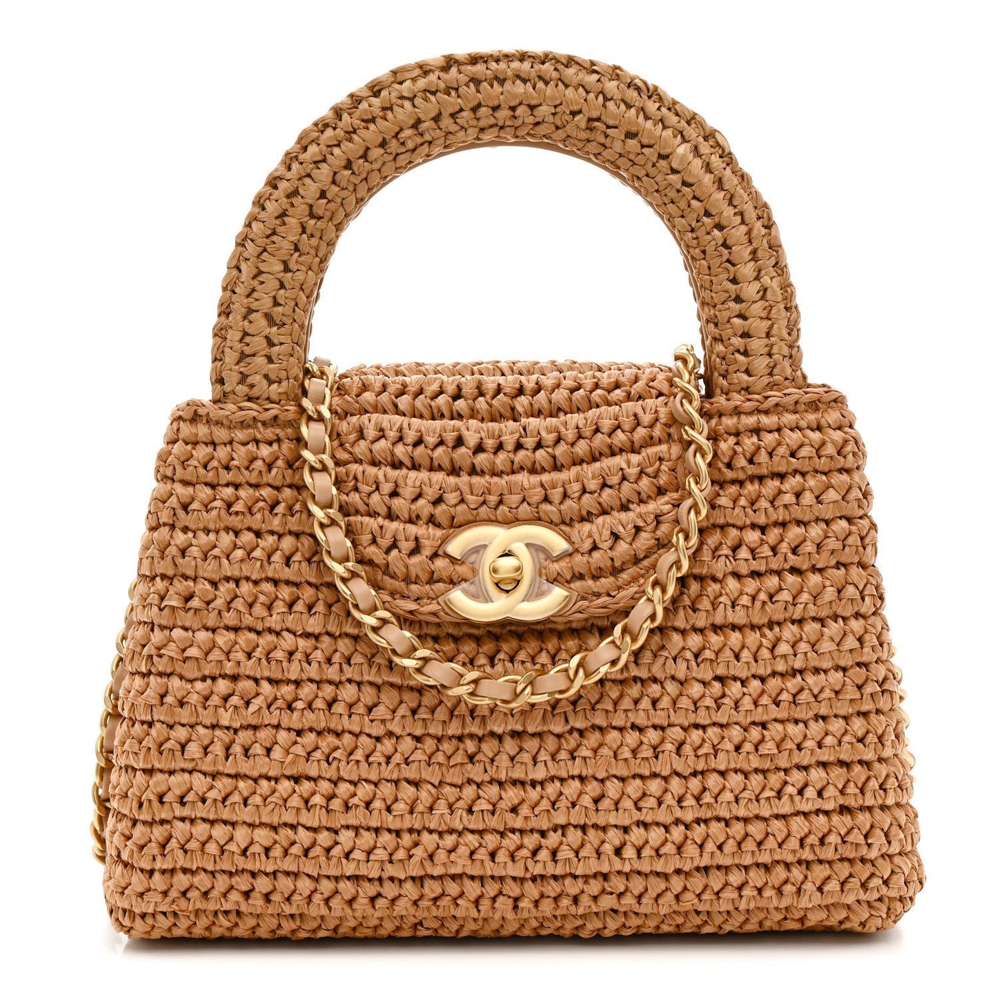 Braided Raffia Nano Kelly Flap Bag Dark Beige
