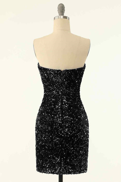 Sheath Strapless Sequins Mini Homecoming Dress