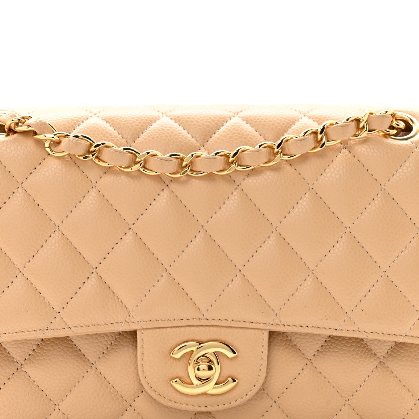 Caviar Quilted Medium Double Flap Beige Clair