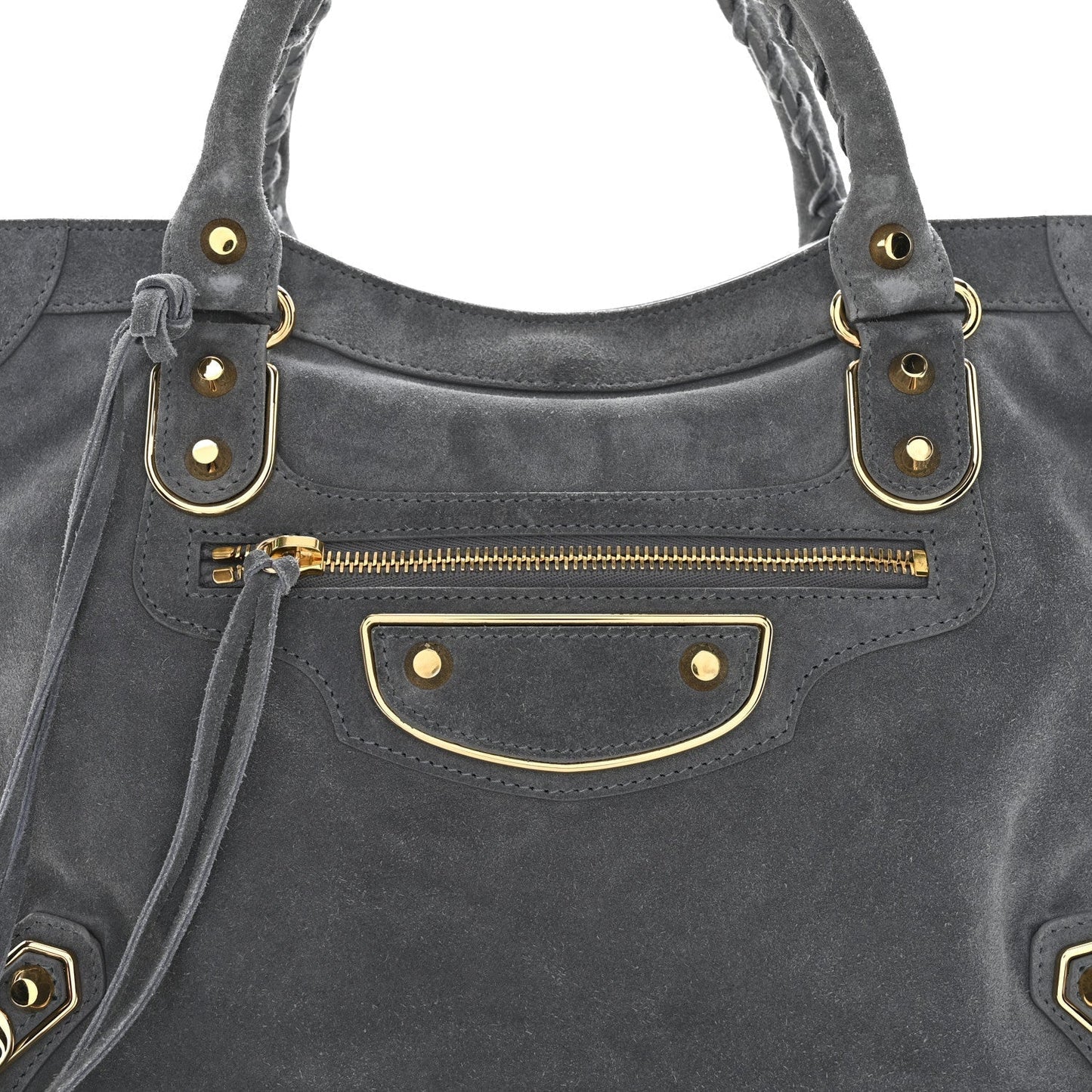 Suede Gold Metallic Edge Hardware City Gris Plomb