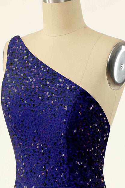 Sheath One Shoulder Sequins Strap Back Mini Homecoming Dress