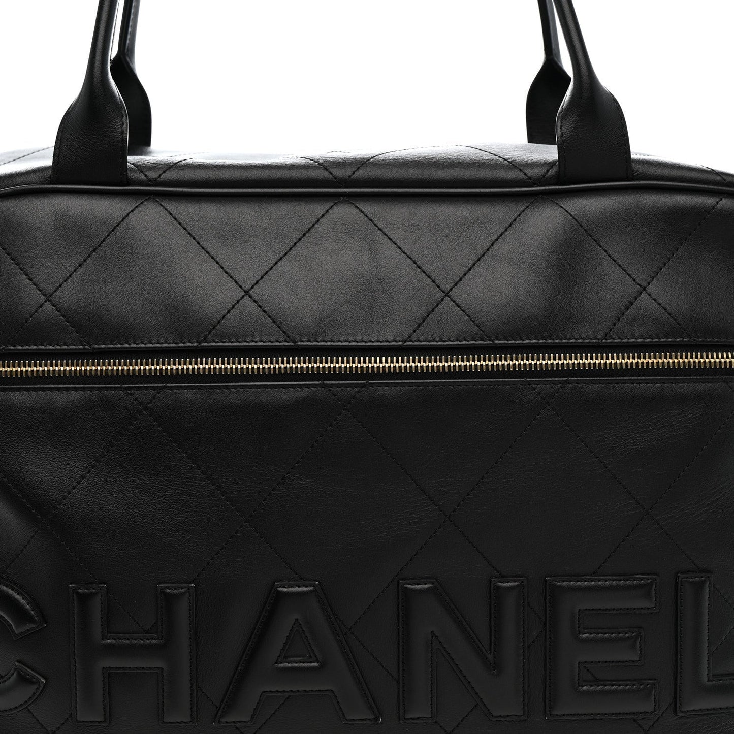 Calfskin Stitched Maxi Logo Bowling Bag Black