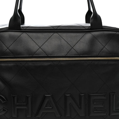 Calfskin Stitched Maxi Logo Bowling Bag Black