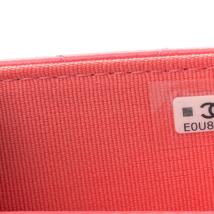 Shiny Lambskin Quilted Card Holder On Chain Pink