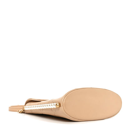 Calfskin Quilted Pearl Small Hobo Bag Beige