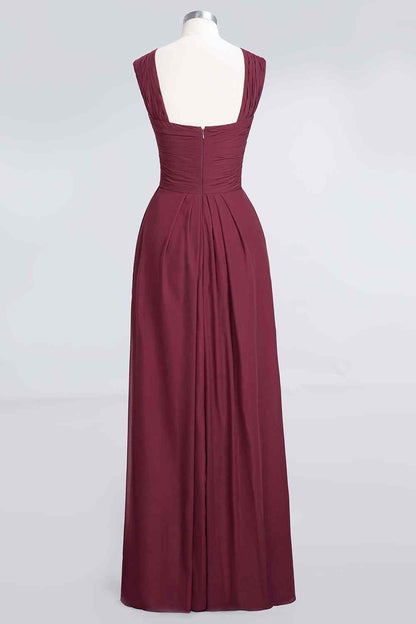 Burgundy A-line Halter Pleated Chiffon Long Bridesmaid Dress