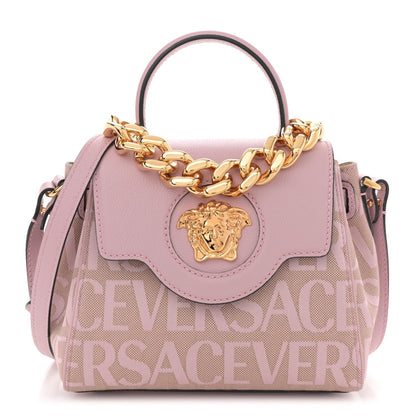 Calfskin Canvas Allover La Medusa Small Top Handle Handbag Pink