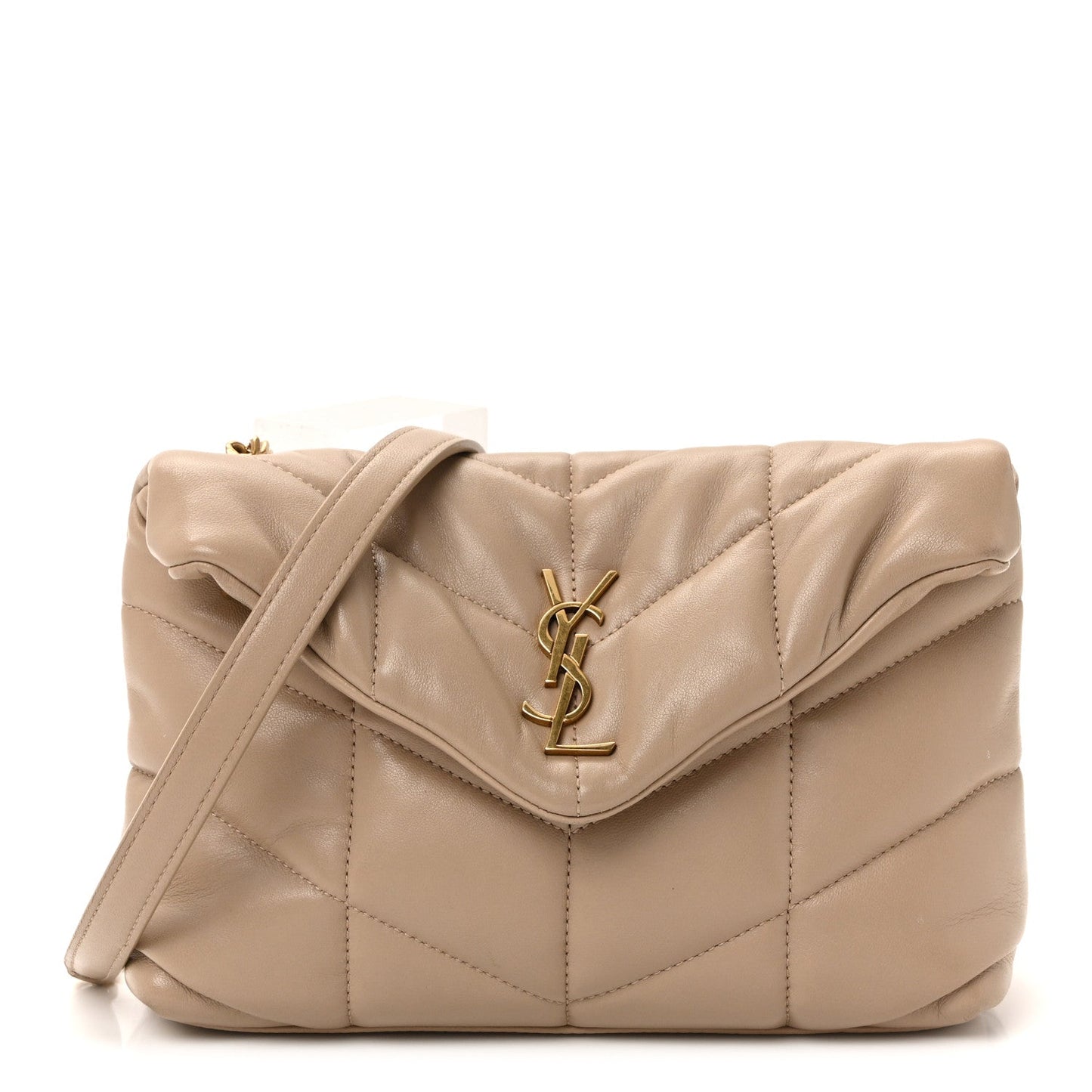 Lambskin Quilted Toy Loulou Puffer Monogram Chain Satchel Dark Beige
