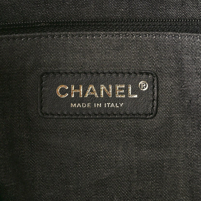 Straw Raffia Calfskin Chain Small Deauville Tote Black