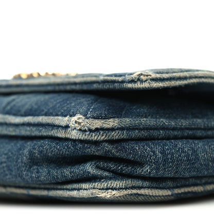 Denim Quilted Chanel 19 Wallet On Chain WOC Blue