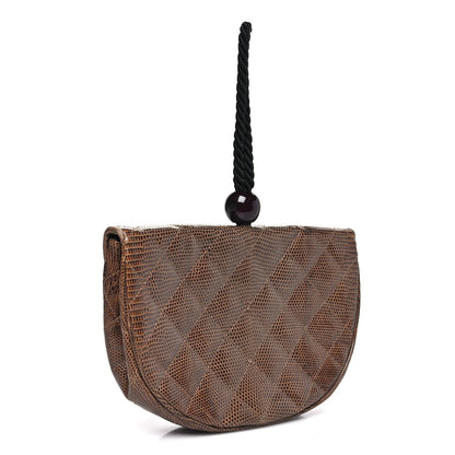 Lizard Quilted Rope Half Moon Clutch Dark Brown