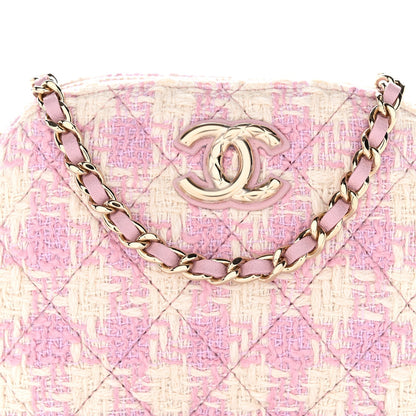 Tweed Quilted Mini Clutch With Chain Pink
