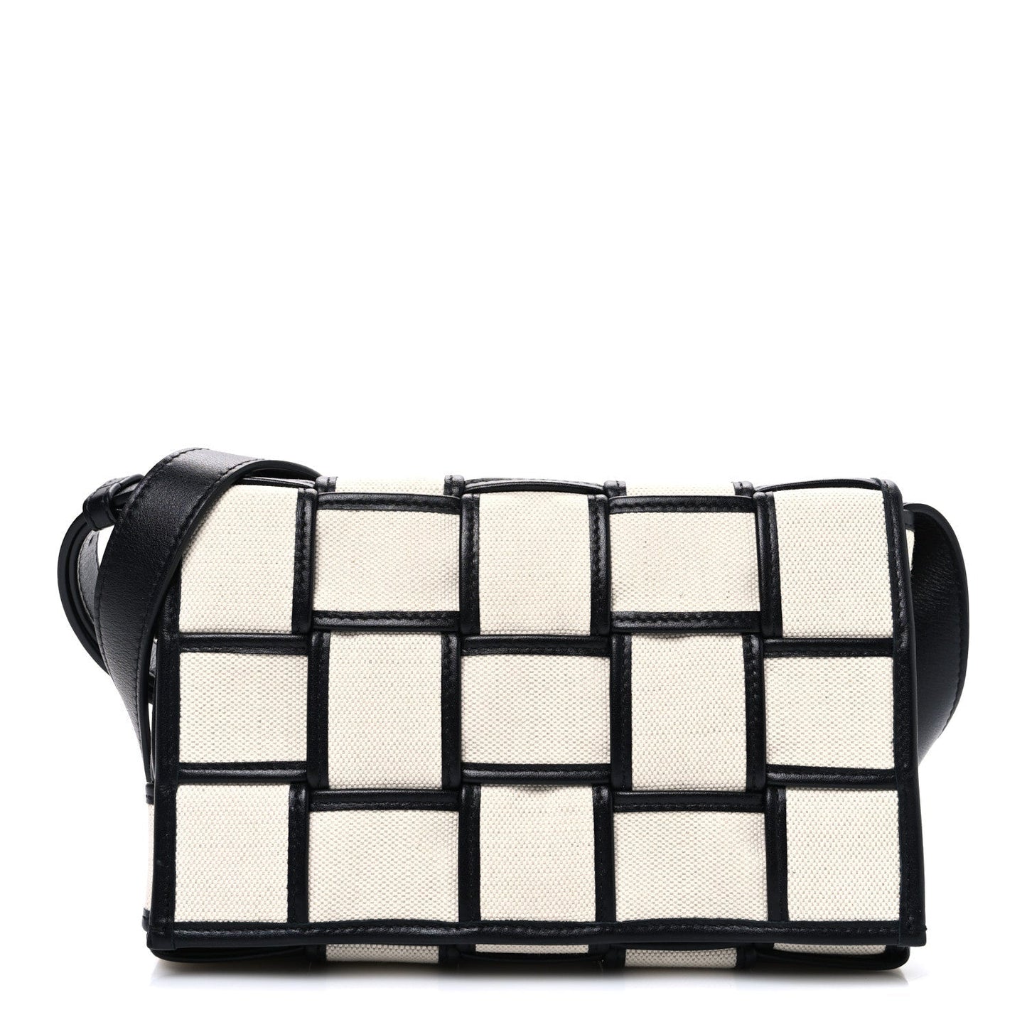 Canvas Intrecciato Padded Cassette Crossbody Bag Natural Black