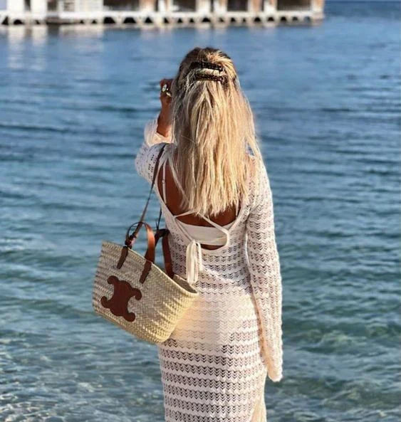 Celine Triomphe Raffia Tote In Brown - 19 X 20 X 10cm