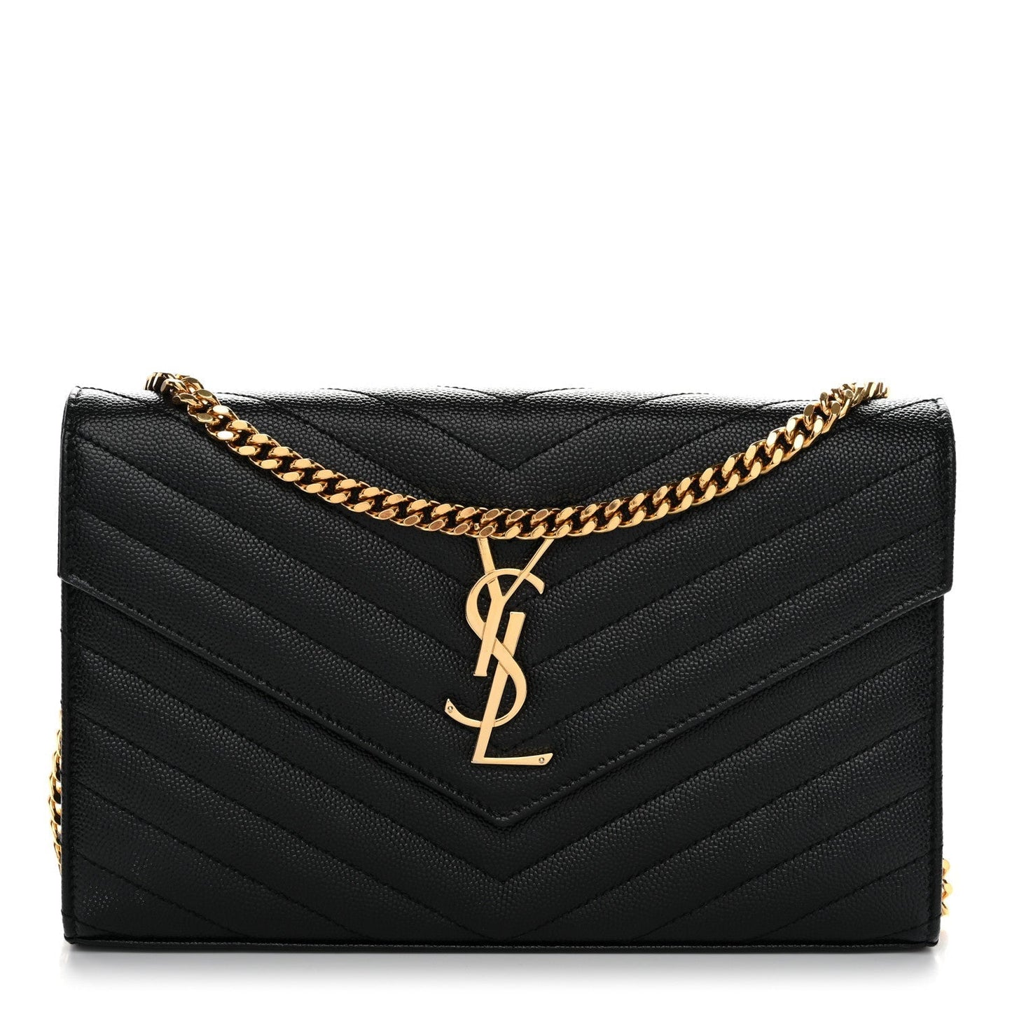 Grain De Poudre Matelasse Chevron Monogram Chain Wallet Black