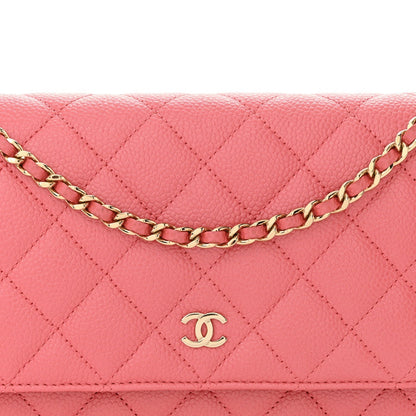 Caviar Quilted Wallet on Chain WOC Pink
