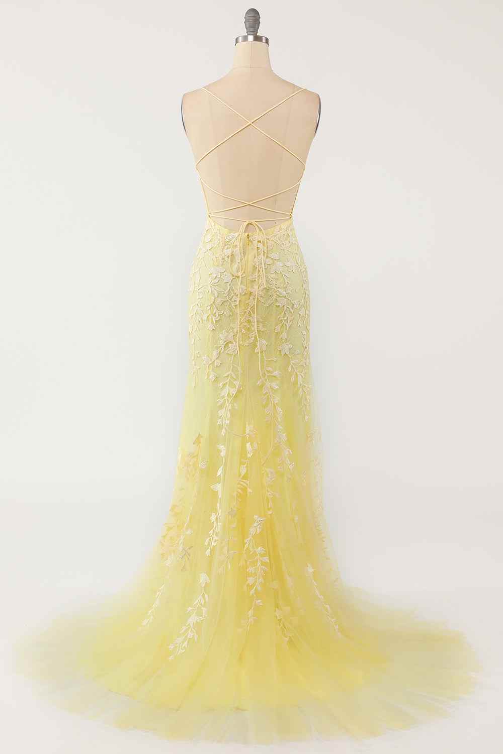 Mermaid Tulle Bateau Lace-Up Lace Appliques Prom Dress