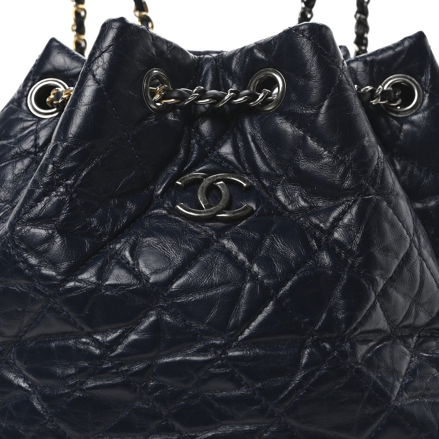 Aged Calfskin Quilted Small Gabrielle Backpack Blue Black