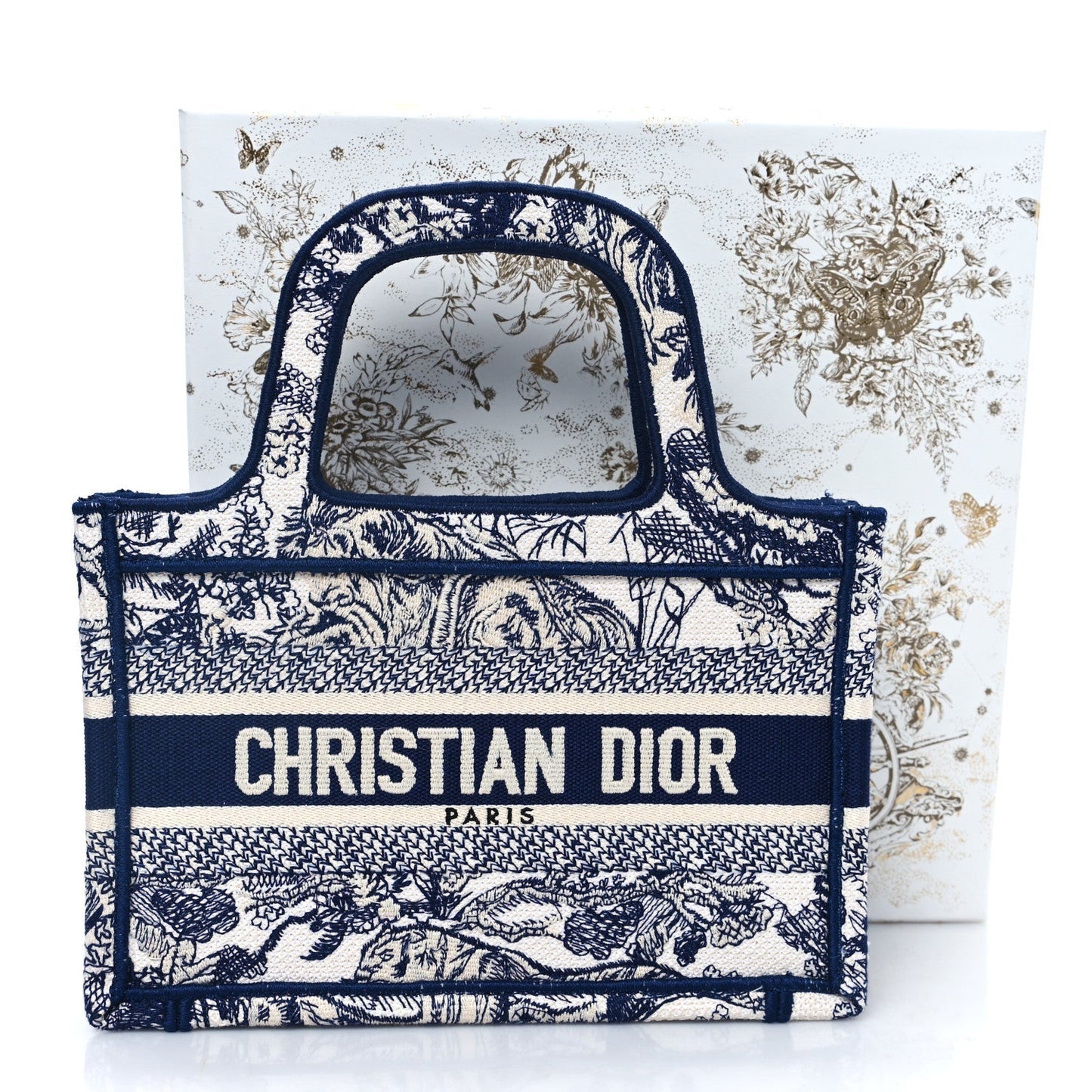 Canvas Embroidered Mini Toile De Jouy Book Tote  Blue
