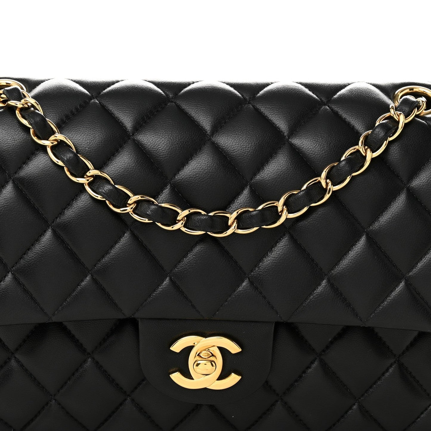 Lambskin Quilted Medium Double Flap Black