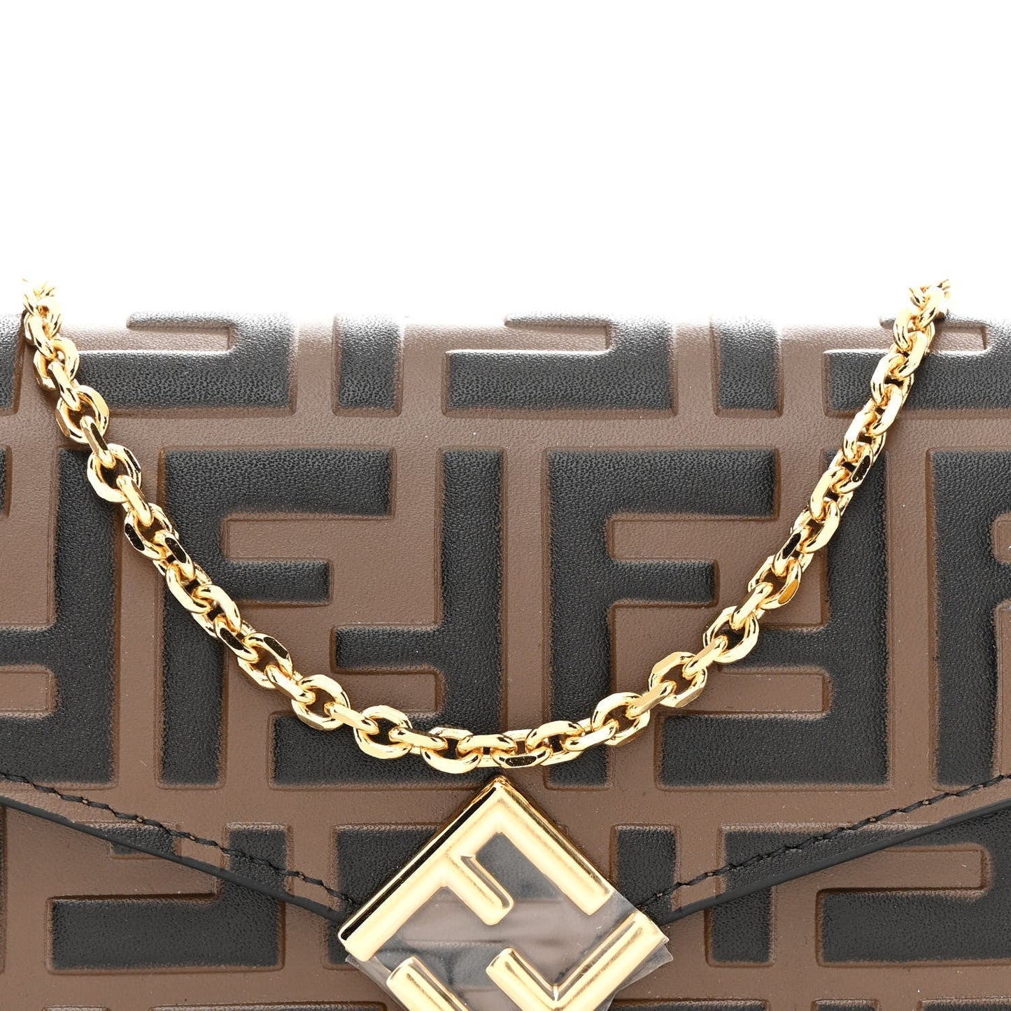 Vitello Soft F is Fendi Bi-Color FF 1974 Embossed Continental Envelope Wallet On Chain Maya Black