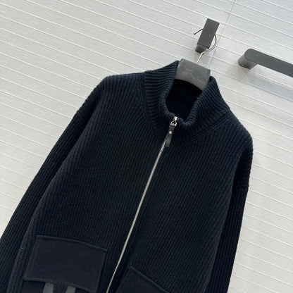 HM 25S Zipped Jacket H Leather Pockets in Black Cashmere 305011