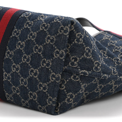 Denim GG Monogram Web Small Giglio Tote Blue White