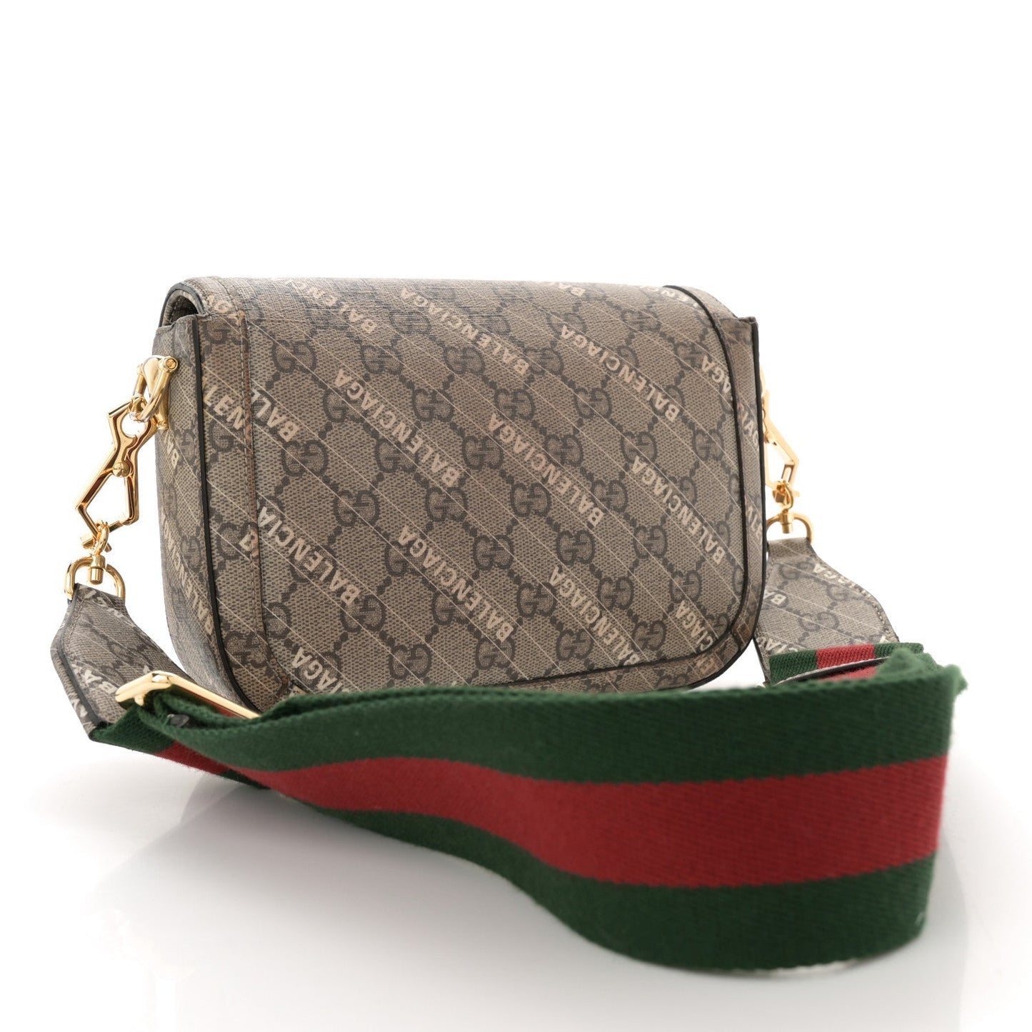 X BALENCIAGA GG Supreme Monogram Web Logo Print Mini Horsebit 1955 Shoulder Bag Beige Ebony