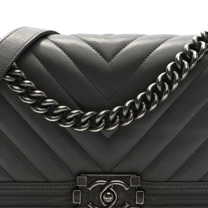 Lambskin Chevron Quilted Medium Boy Flap Grey